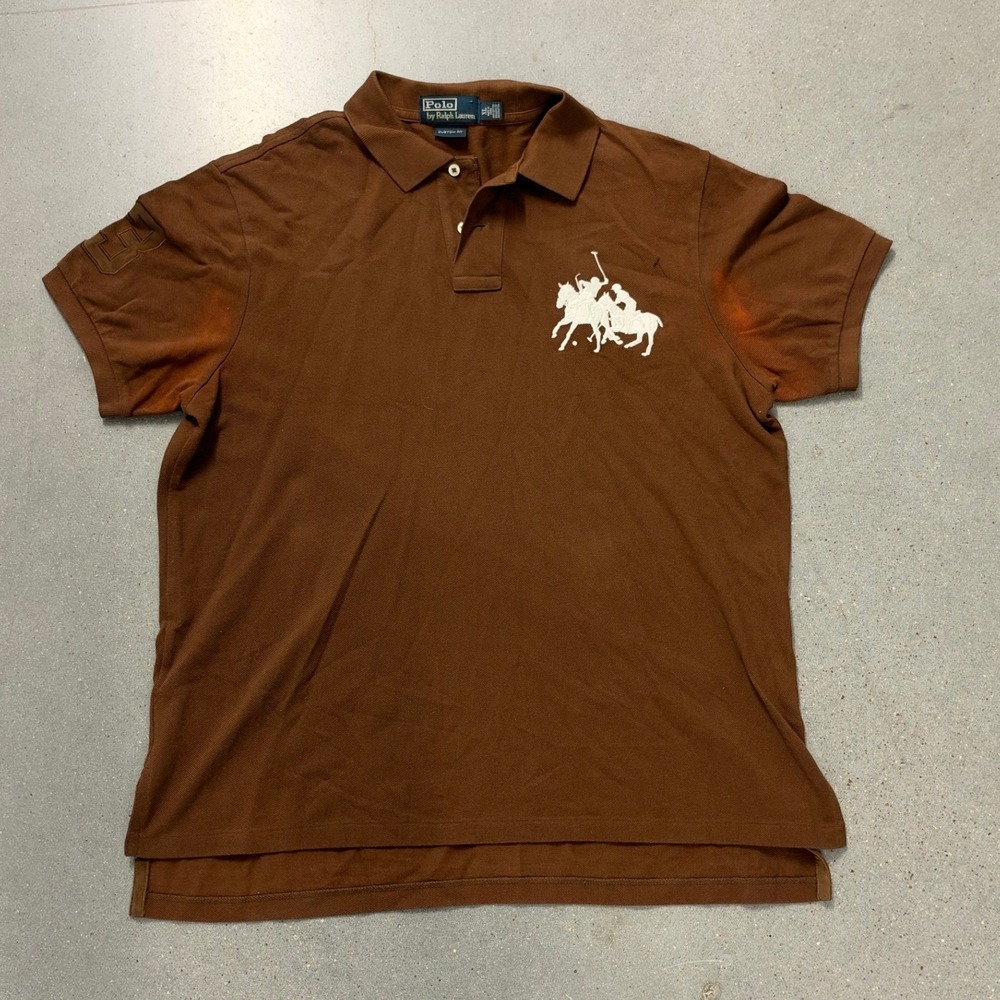 Polo Ralph Lauren Mens XL Brown Big Pony Short Sleeve Polo Shirt Custom Fit